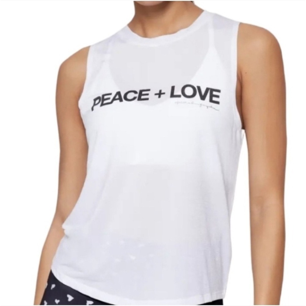 Spiritual Gangster Muscle Tank Sheer White Peace Love Medium